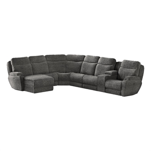 southern motion showstopper fabric power console reclining sectional in gray