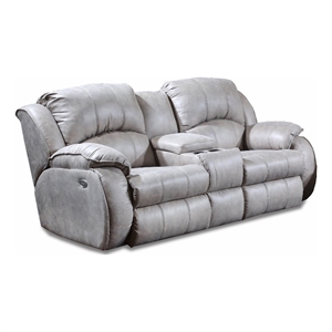 southern motion cagney fabric power double reclining console loveseat in gray
