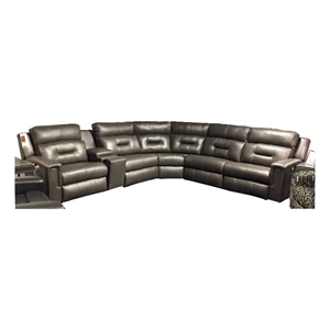 southern motion excel leather power headrest reclining sectional in gray