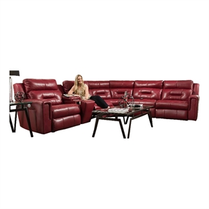 southern motion excel leather power headrest reclining sectional in red