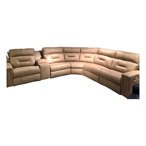 southern motion excel leather power headrest reclining sectional in sand brown