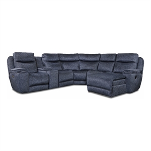 southern motion showstopper fabric power reclining sectional w/ console in blue