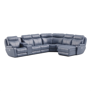 southern motion showstopper leather power console reclining sectional in blue