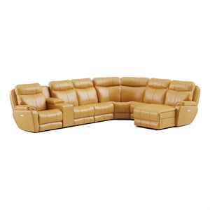 southern motion showstopper leather power console reclining sectional in caramel