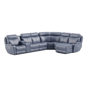 southern motion showstopper leather power console-reclining sectional in blue