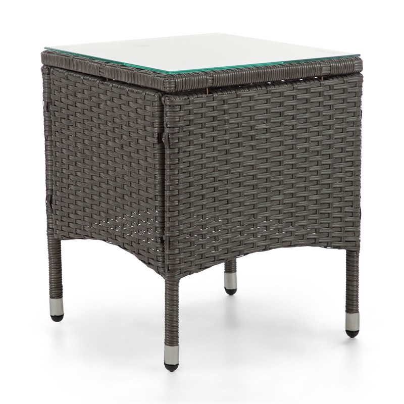 Muse & Lounge Co. Fields Outdoor Patio End Table in Gray PE Wicker / Rattan