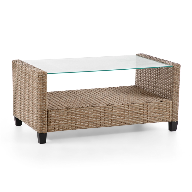 Muse & Lounge Co. Fields Outdoor Patio Coffee Table in Natural Wicker / Rattan