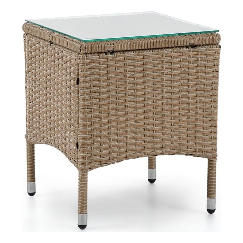 Muse & Lounge Co. Fields Outdoor Patio End Table in Natural PE Wicker / Rattan