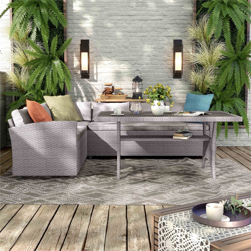 Muse & Lounge Co. Menga 3-Piece Patio PE Wicker/Rattan Conversation Set in Gray