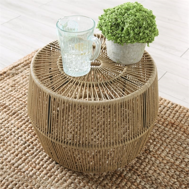 Muse & Lounge Co. Meja Outdoor Round PE Wicker / Rattan Natural Coffee Table