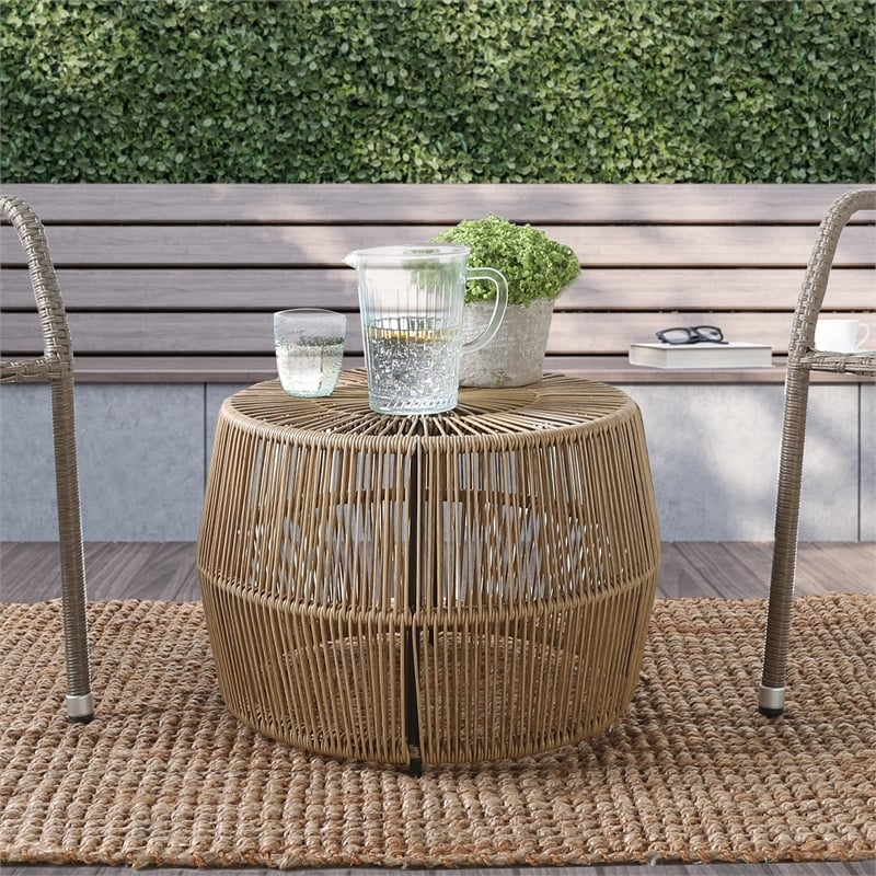 Muse & Lounge Co. Meja Outdoor Round PE Wicker / Rattan Natural Coffee Table
