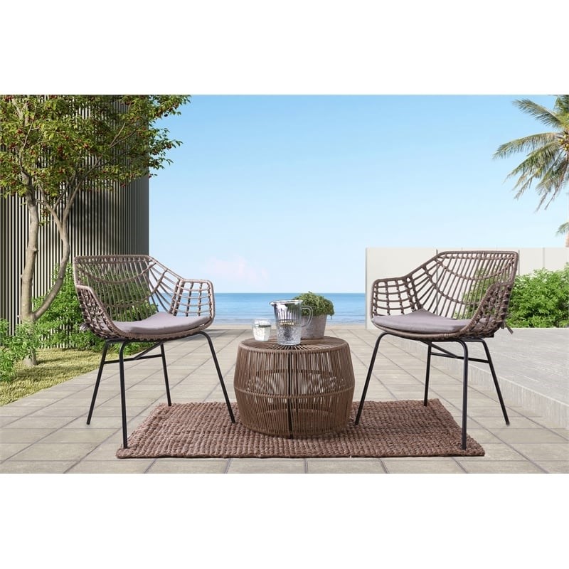 Muse & Lounge Co. Kursi 3-Piece Outdoor PE Wicker / Rattan Bistro Set in Natural