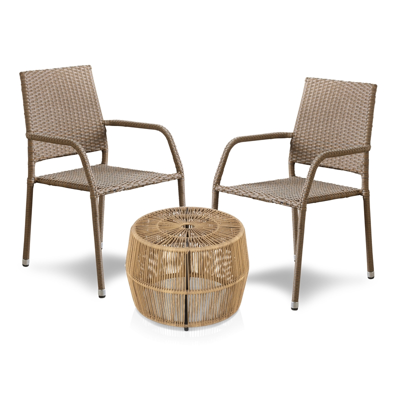 Muse & Lounge Co. Meja 3-Piece Outdoor PE Wicker / Rattan Bistro Set in Natural