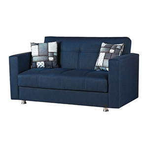 Beyan Signature Miami 64&quot Fabric Convertible Sleeper Loveseat in Navy Blue