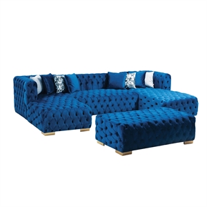Beyan Signature Valencia 126&quot 3-Piece Velvet U-Shaped Sectional in Blue