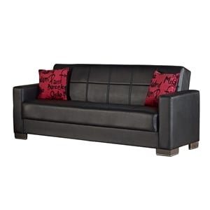 Beyan Signature Vermont 84&quot Faux Leather Convertible Sleeper Sofa in Black