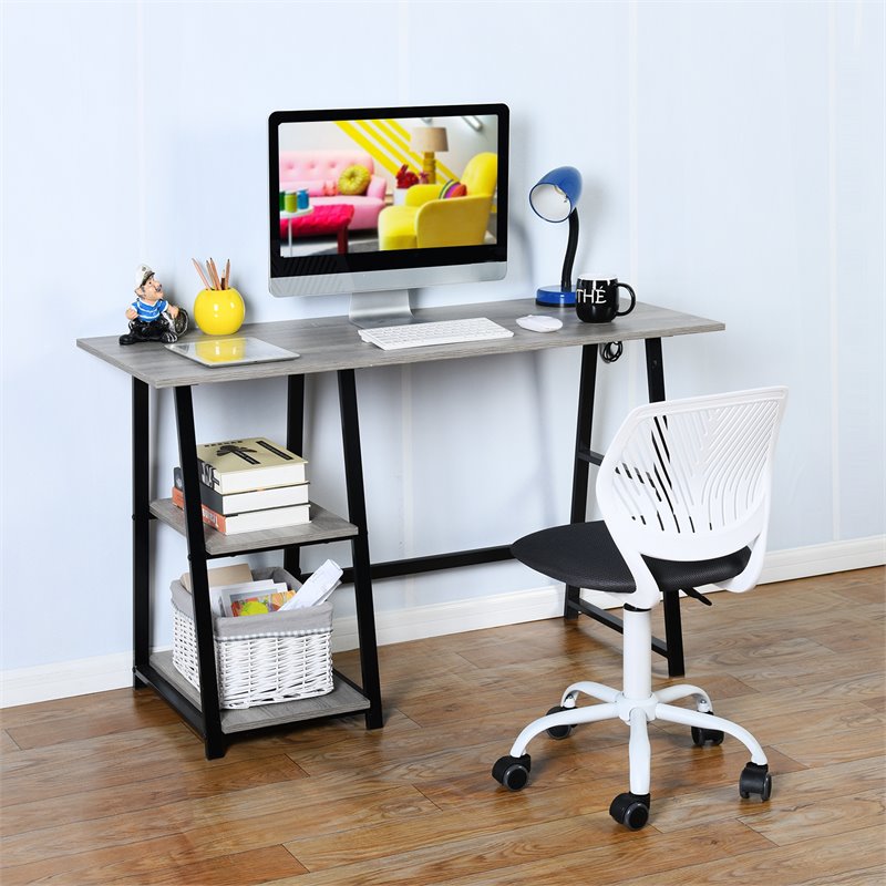 FurnitureR Carnation Swivel Teen Plastic and Mesh Task Chair in Gray