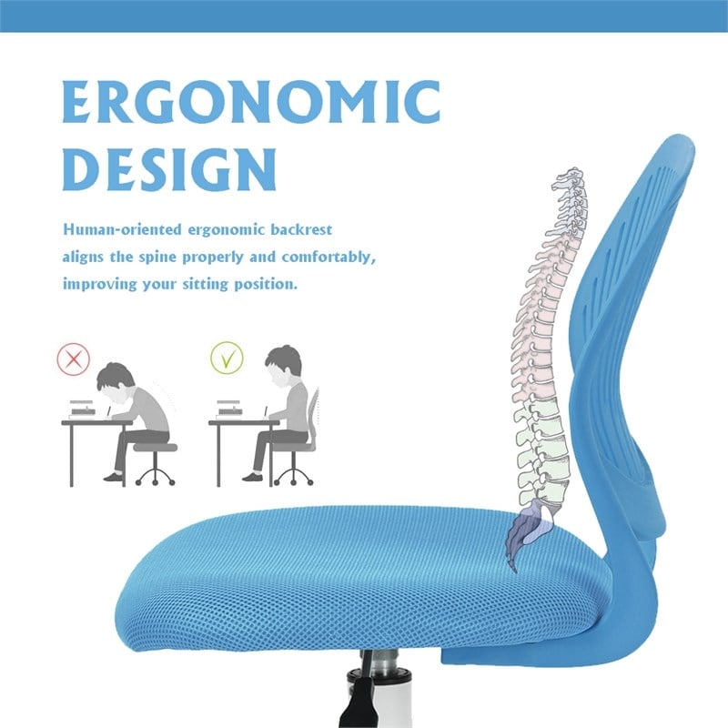 FurnitureR Carnation Swivel Teen Plastic and Mesh Task Chair in Blue