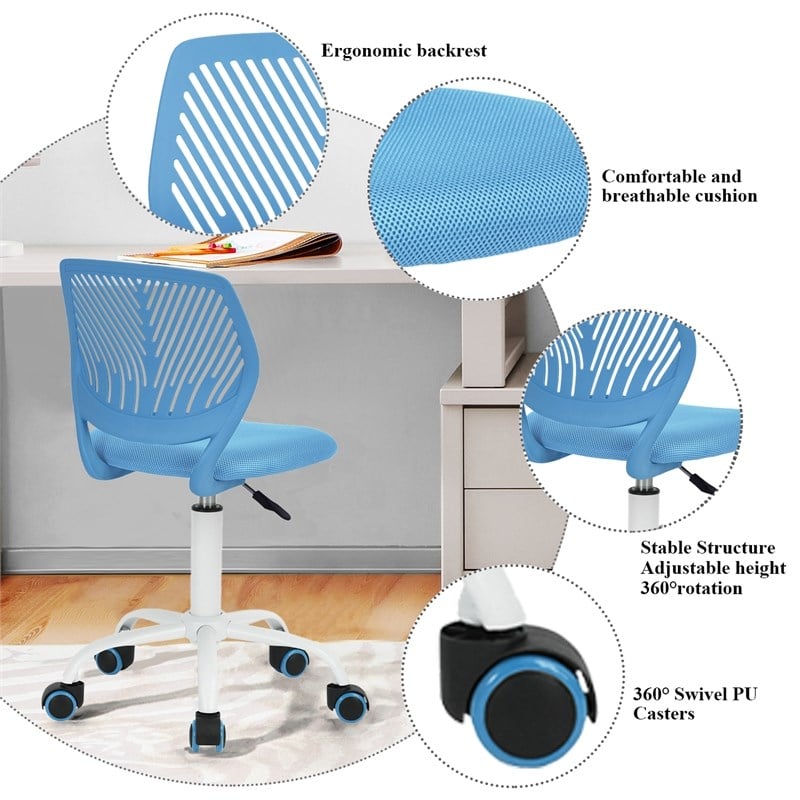 FurnitureR Carnation Swivel Teen Plastic and Mesh Task Chair in Blue