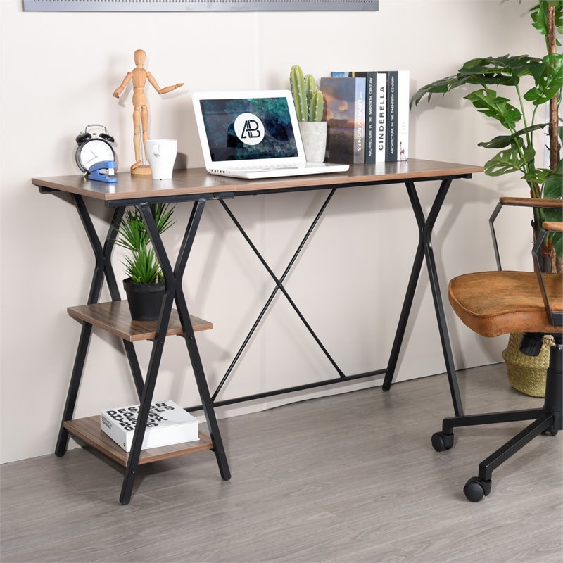 Homycasa Maddie Modern Engineered Wood Computer Desk with Shelves in Brown