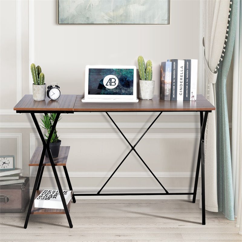 Homycasa Maddie Modern Engineered Wood Computer Desk with Shelves in Brown