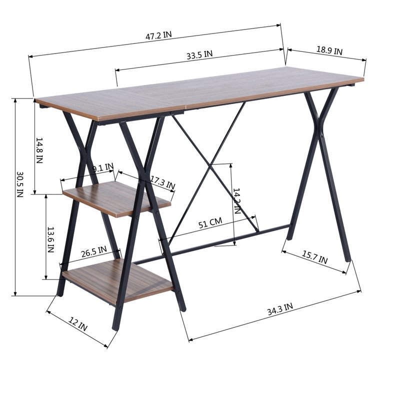 Homycasa Maddie Modern Engineered Wood Computer Desk with Shelves in Brown