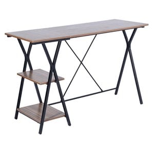 FurnitureR Maddie Modern Engineered Wood Computer Desk with Shelves in Brown