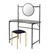FurnitureR Looney Kidney-shaped Wood Writing Desk with Mirror in Marble Black