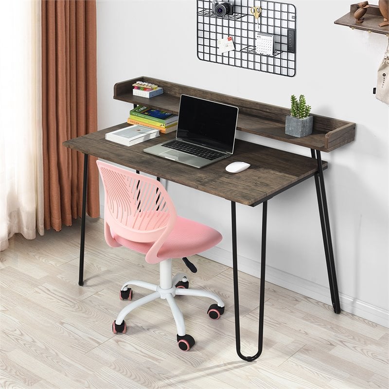 FurnitureR Modern Mesh and Polypropylene Task Chair in Rose Pink