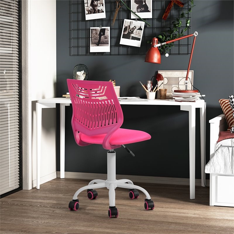 FurnitureR Modern Mesh and Polypropylene Task Chair in Dark Rose Pink