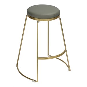 FurnitureR Jaylen 25.6&quot Faux Leather and Metal Counter Stool in Gold/Gray