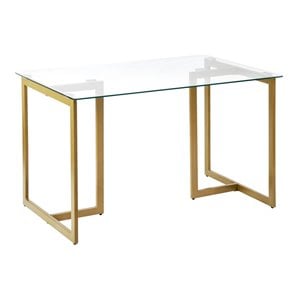 Homycasa Slip 47&quot Metal and Glass Dining Table with Metal Frame in Clear/Gold