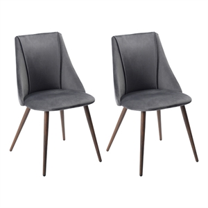 Homycasa Smeg Velvet Dining Chairs in Gray/Walnut (Set of 2)