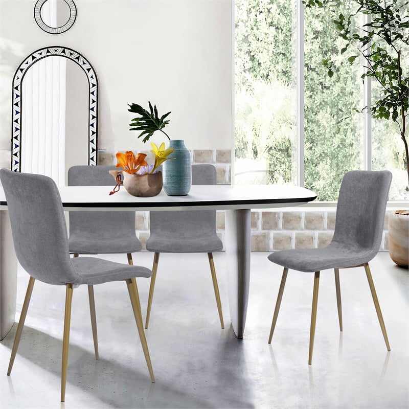 Homycasa Scargill Fabric and Metal Dining Chairs in Gray Set of 4 Gold Legs Homesquare