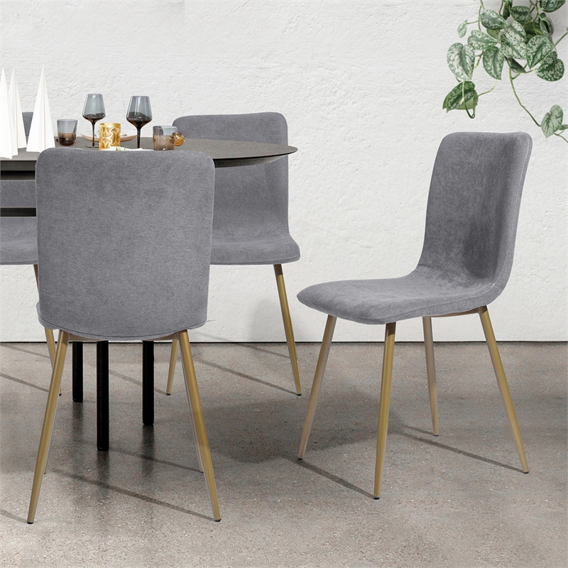 Homycasa Scargill Fabric and Metal Dining Chair in Gray/Gold Legs (Set of 4)