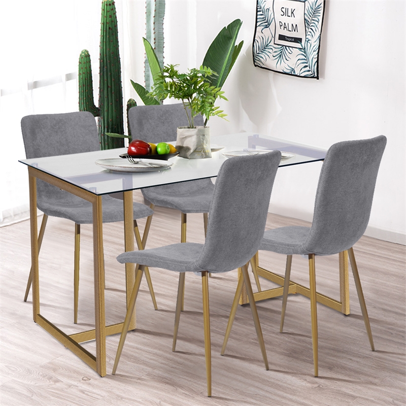 Homycasa Scargill Fabric and Metal Dining Chair in Gray/Gold Legs (Set of 4)