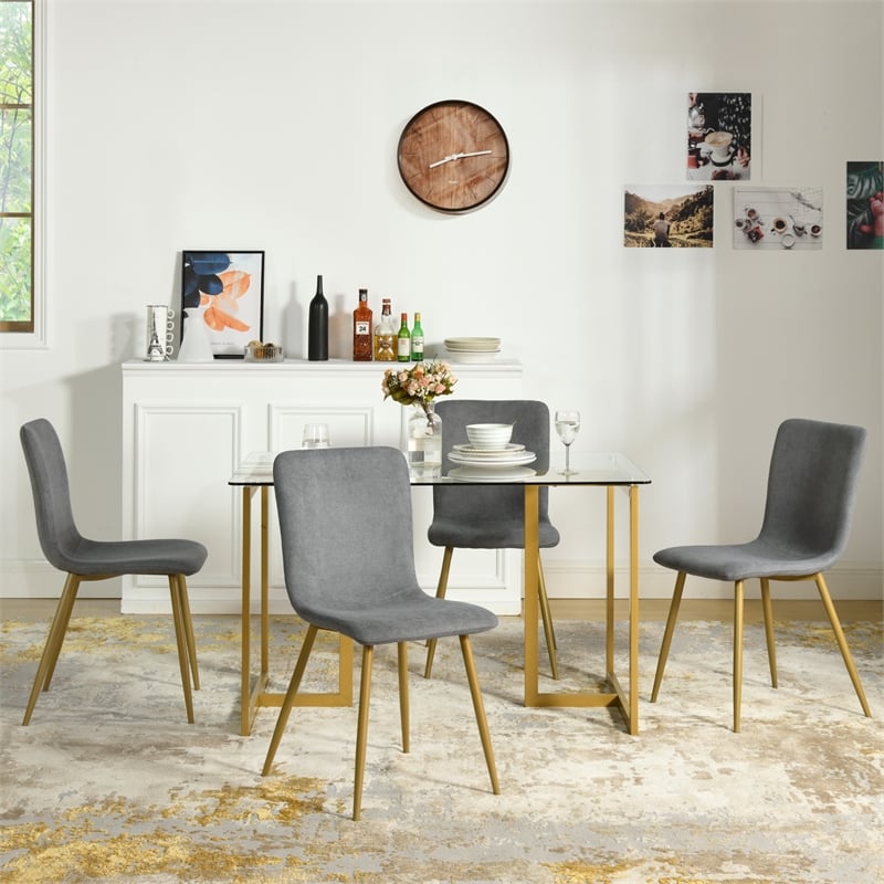 Homycasa Scargill Fabric and Metal Dining Chair in Gray/Gold Legs (Set of 4)