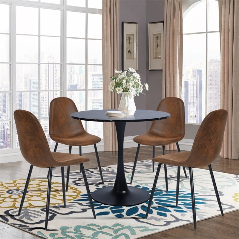 Homycasa Charlton Micro-suede Fabric Dining Chair in Brown (Set of 4)