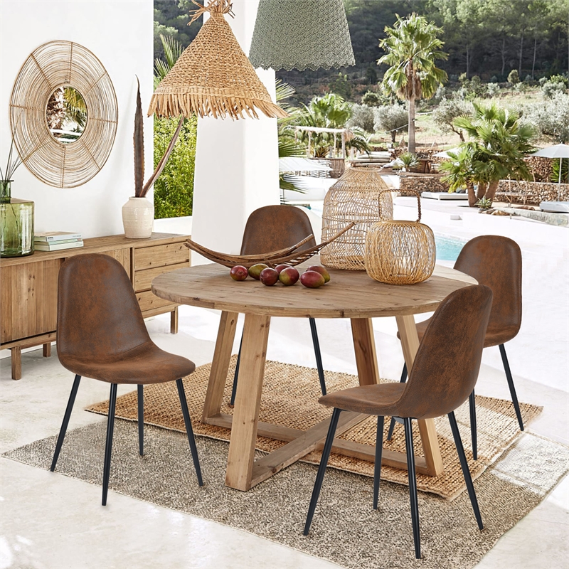 Homycasa Charlton Micro-suede Fabric Dining Chair in Brown (Set of 4)