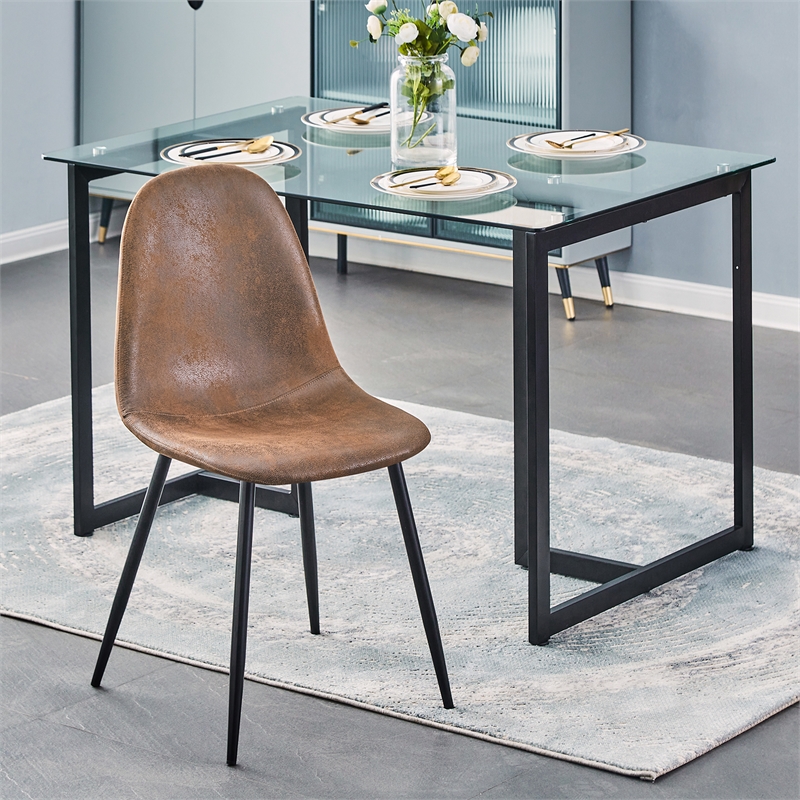 Homycasa Charlton Micro-suede Fabric Dining Chair in Brown (Set of 4)