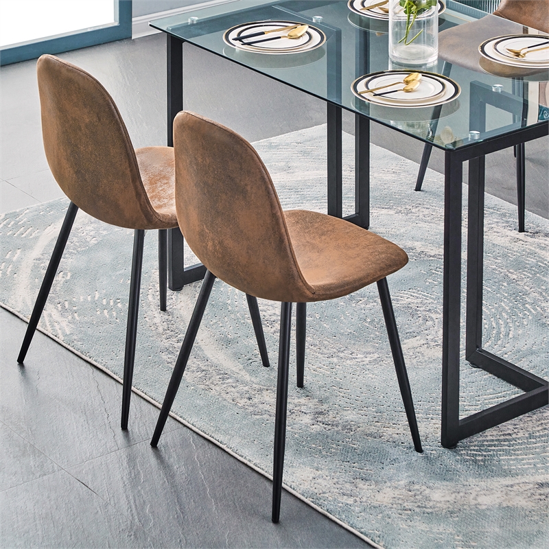 Homycasa Charlton Micro-suede Fabric Dining Chair in Brown (Set of 4)