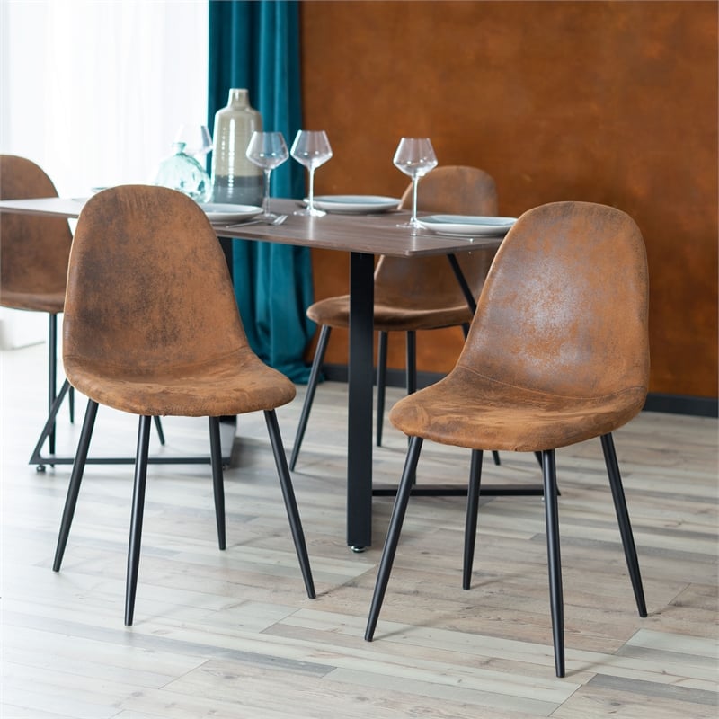 Homycasa Charlton Micro-suede Fabric Dining Chair in Brown (Set of 4)