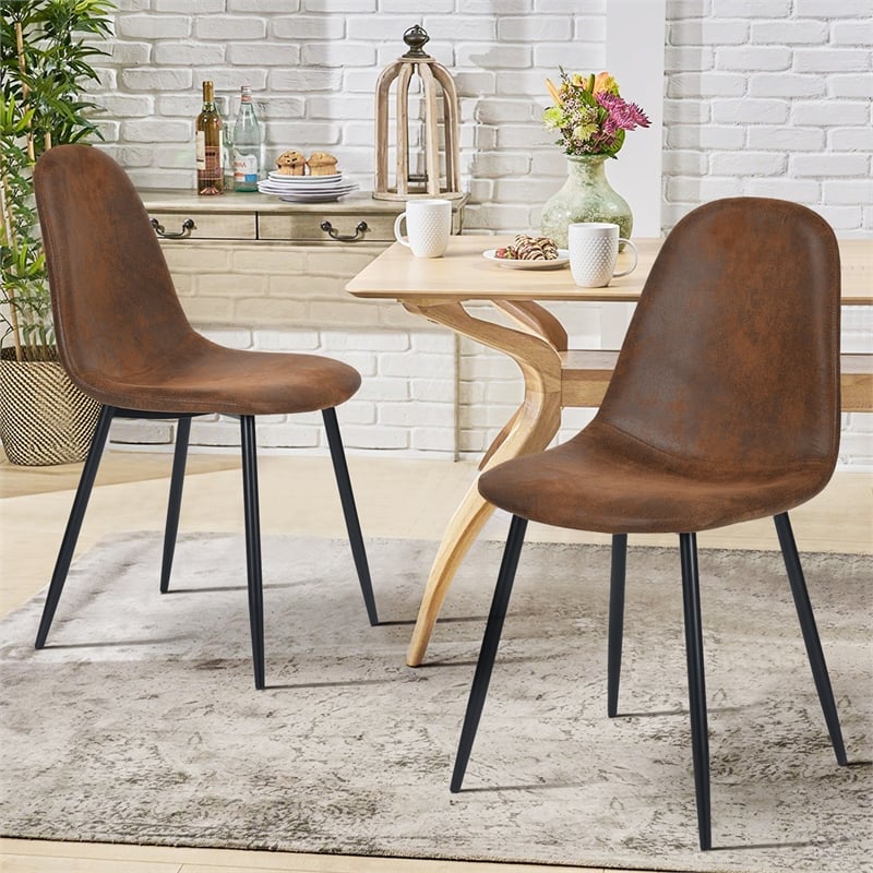 Homycasa Charlton Micro-suede Fabric Dining Chair in Brown (Set of 4)