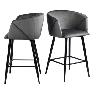 FurnitureR 26&quot in. Counter Stool with Blue Grey Seat (Set of 2)