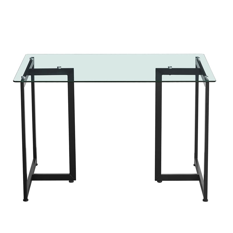 Homycasa 47 INTempered Glass Top Black Base Elegant Dining Table