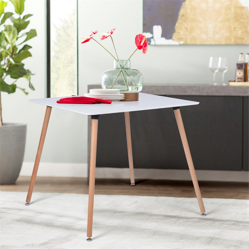 Homycasa 31.5 IN Dining Table Solid Wood Square Legs White