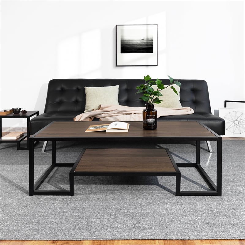 Homycasa Black Frame Coffee Table in Brown