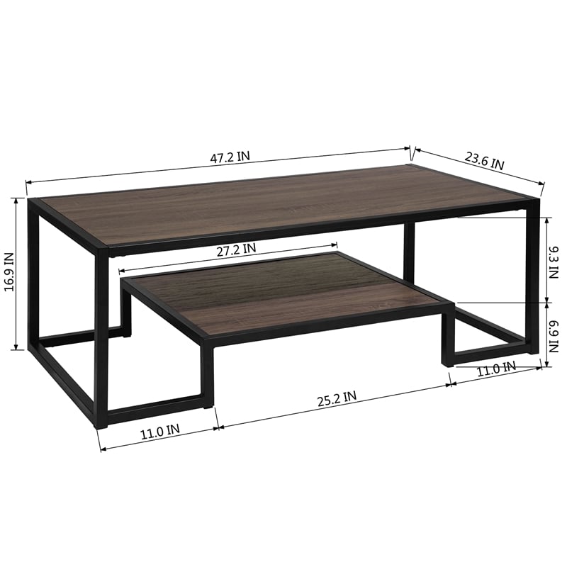 Homycasa Black Frame Coffee Table in Brown