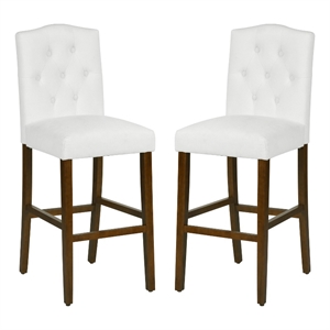 Homycasa 31&quot Solid Wood Leg Bar Height Barstool w/ Fabric Seat in White Set of 2