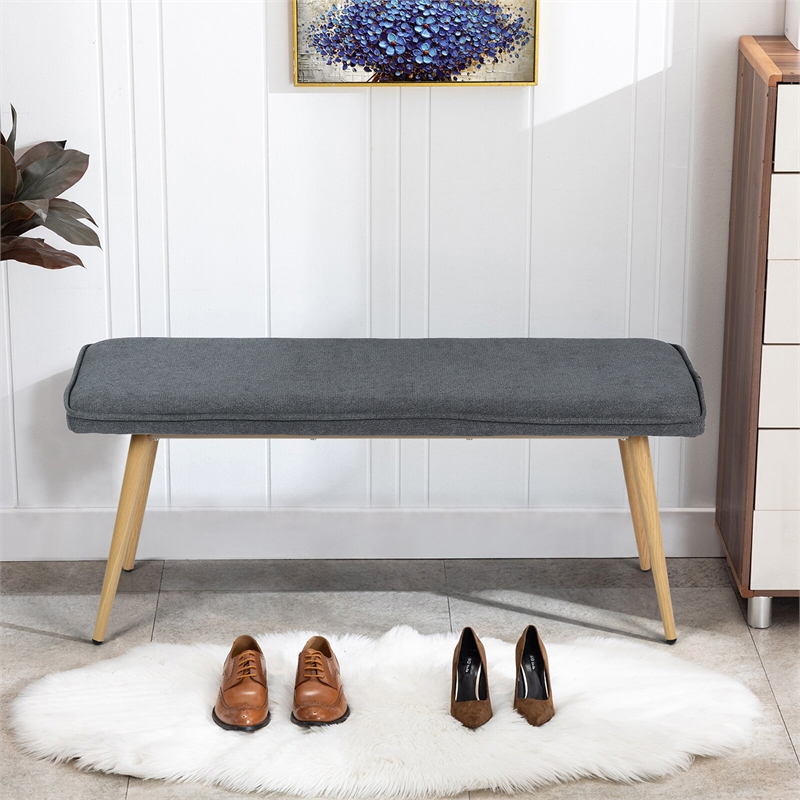 Homycasa Gray Fabric Upholstered Bench Oak Leg